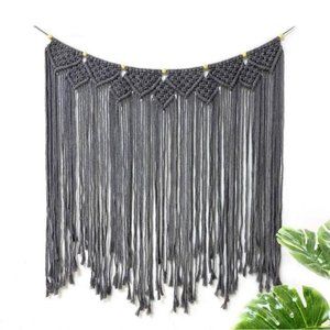 Grey Macrame Wall Hanging Boho Gray Backdrop 39x33 inches Wedding Home Decor